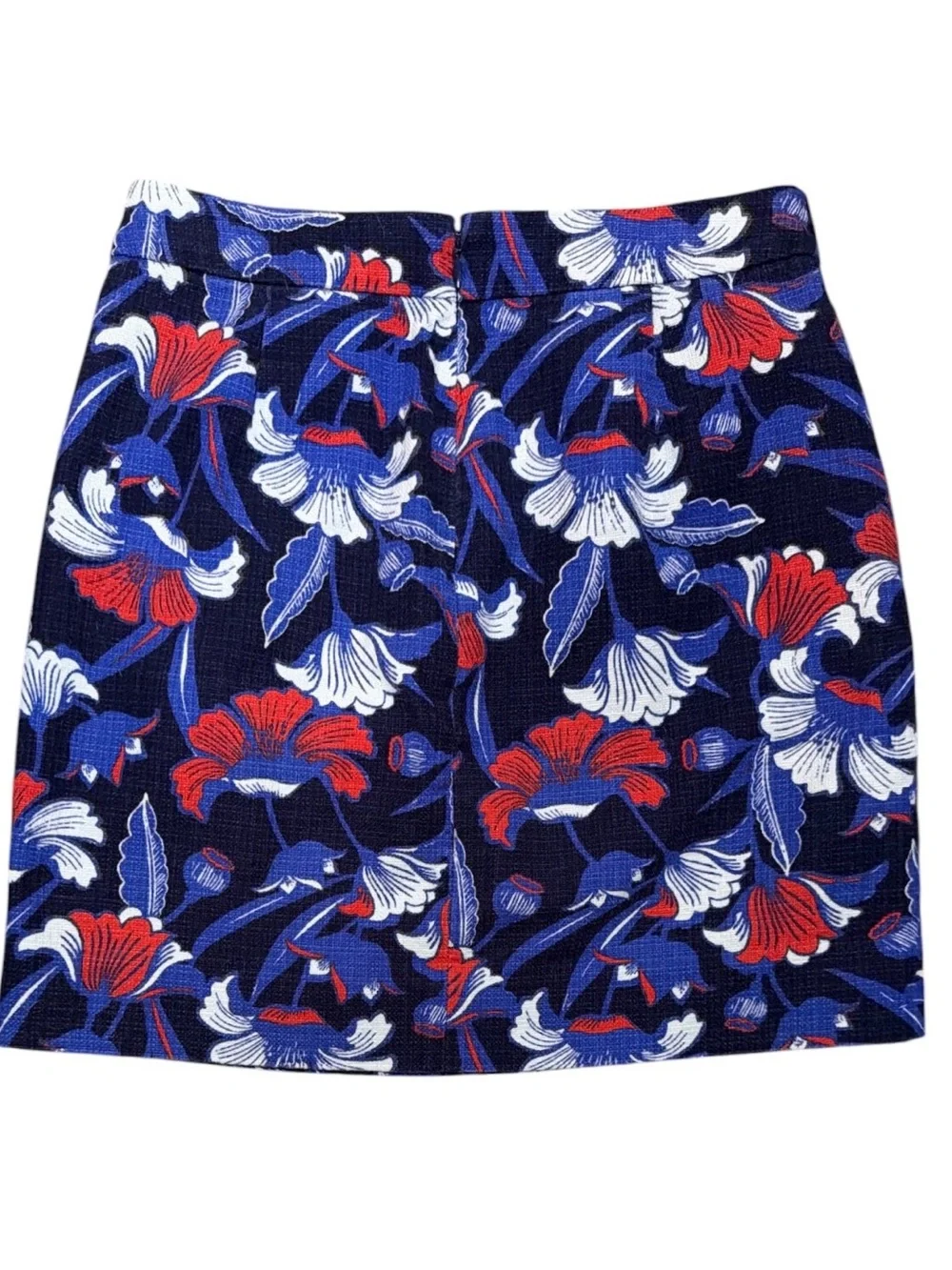 J.Crew Women’s Size 0 Floral Mini Skirt Blue Red White 100% Cotton Side Pockets
